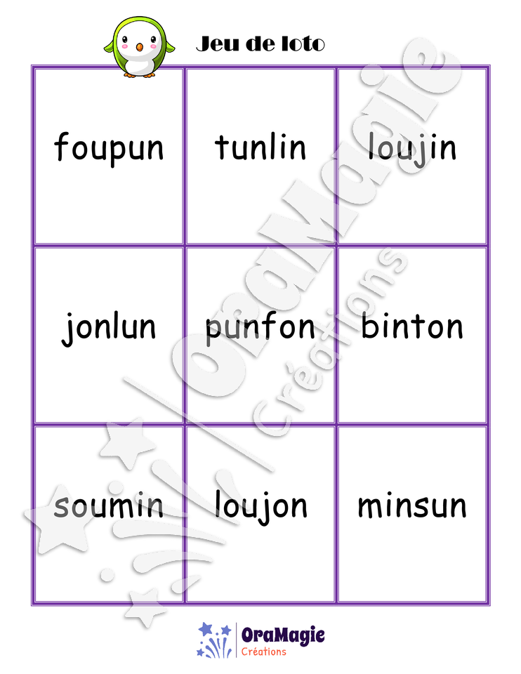 Confusions OU-ON-IN-UN - Niveau 3 - Jeu de loto