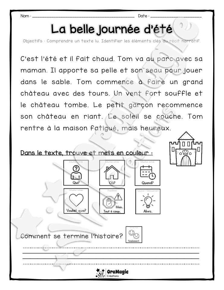 Compréhension de lecture et du récit 1re-2e année - La belle journée d'été.pdf