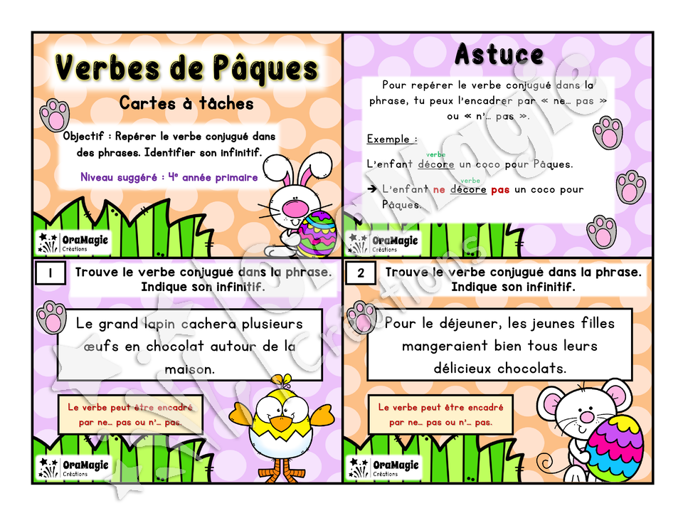 Cartes à tâches - Verbes de Pâques - 4e année.pdf