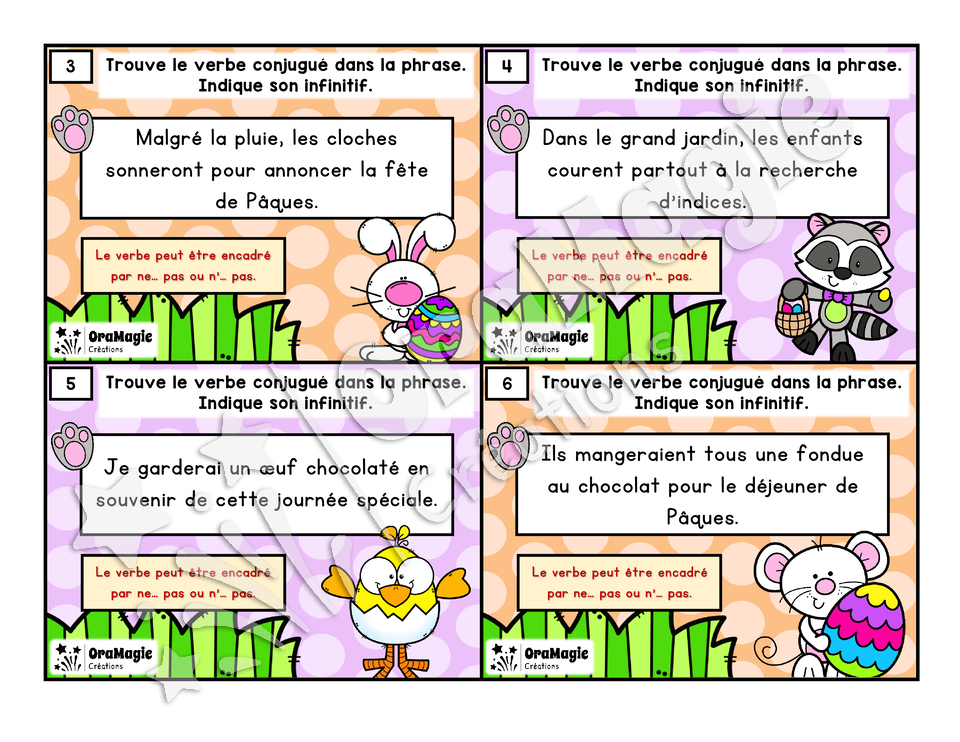 Cartes à tâches - Verbes de Pâques - 4e année