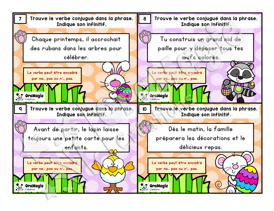 Cartes à tâches - Verbes de Pâques - 4e année