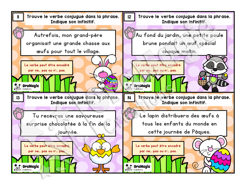 Cartes à tâches - Verbes de Pâques - 4e année