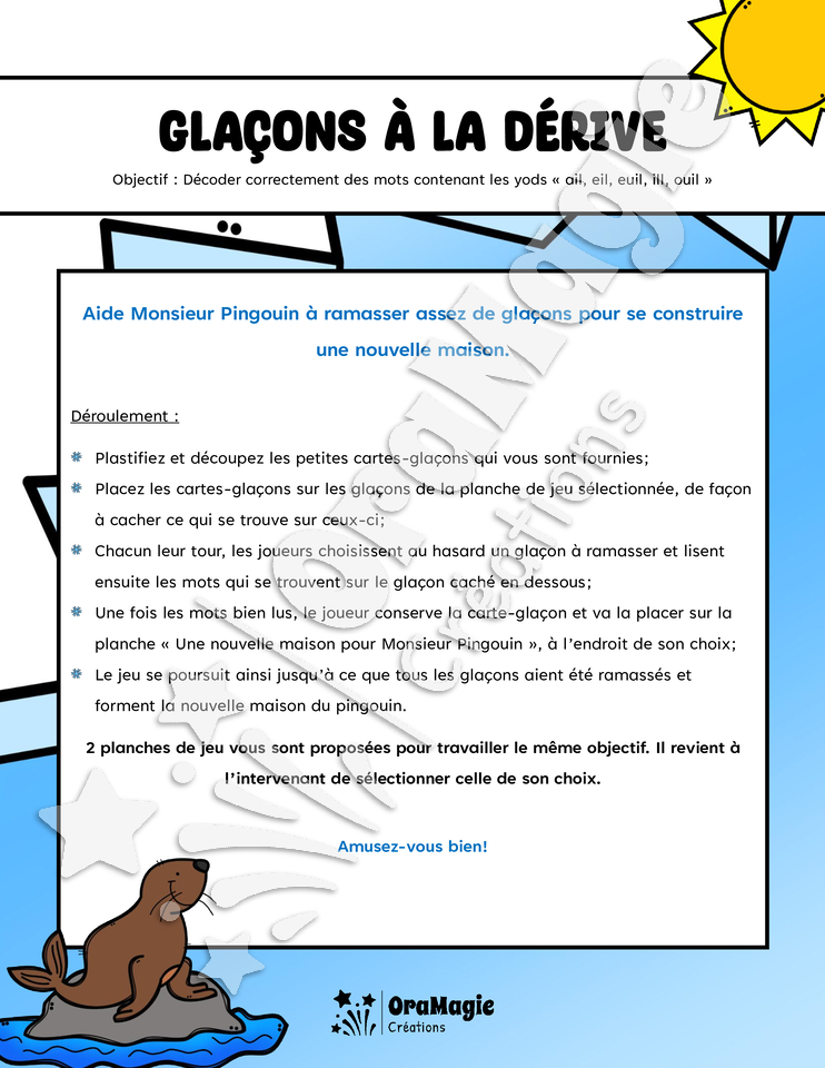 Glaçons à la dérive - Décodage de mots contenant des yods - Langage écrit, 2e et 3e année.pdf