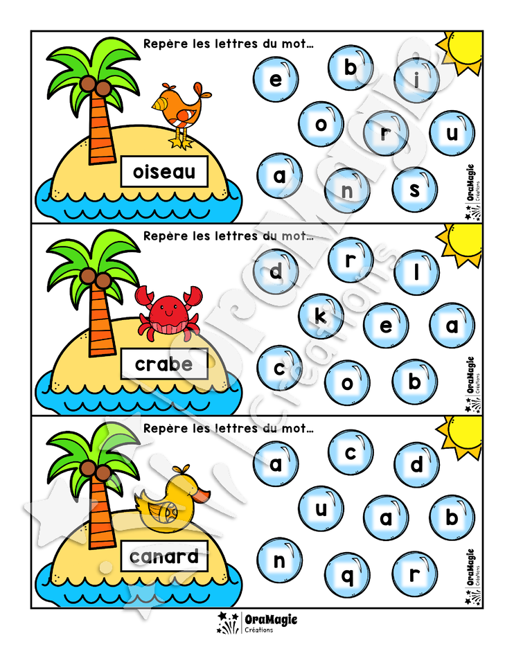 Repère les lettres sous les tropiques - Atelier alphabet