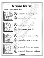 Compréhension de lecture - Trouve la bonne phrase - De l'amour dans l'air! - 1re année.pdf