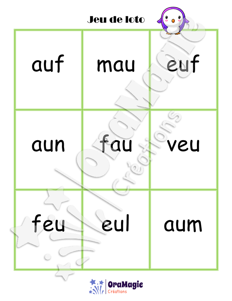 Confusions AU-EU - Niveau 1 - Jeu de loto