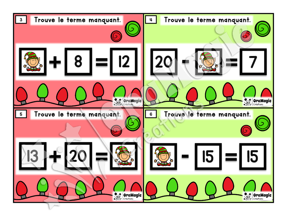 Cartes à tâches - Noël - Le lutin coquin - Terme manquant - 2e année