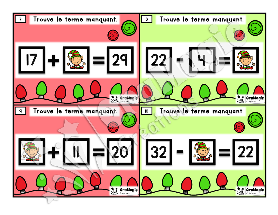 Cartes à tâches - Noël - Le lutin coquin - Terme manquant - 2e année