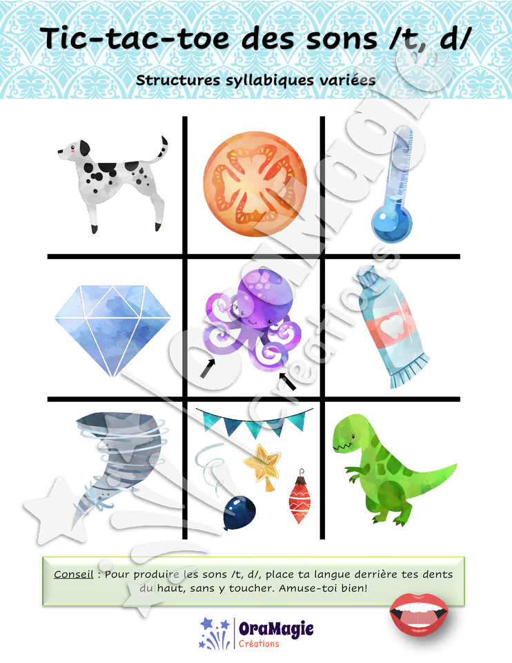 Tic-tac-toe des sons -t-d- position initiale