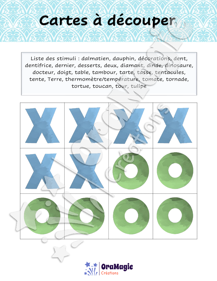 Tic-tac-toe des sons -t-d- position initiale