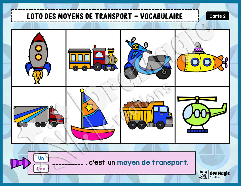 Loto des moyens de transport - Vocabulaire