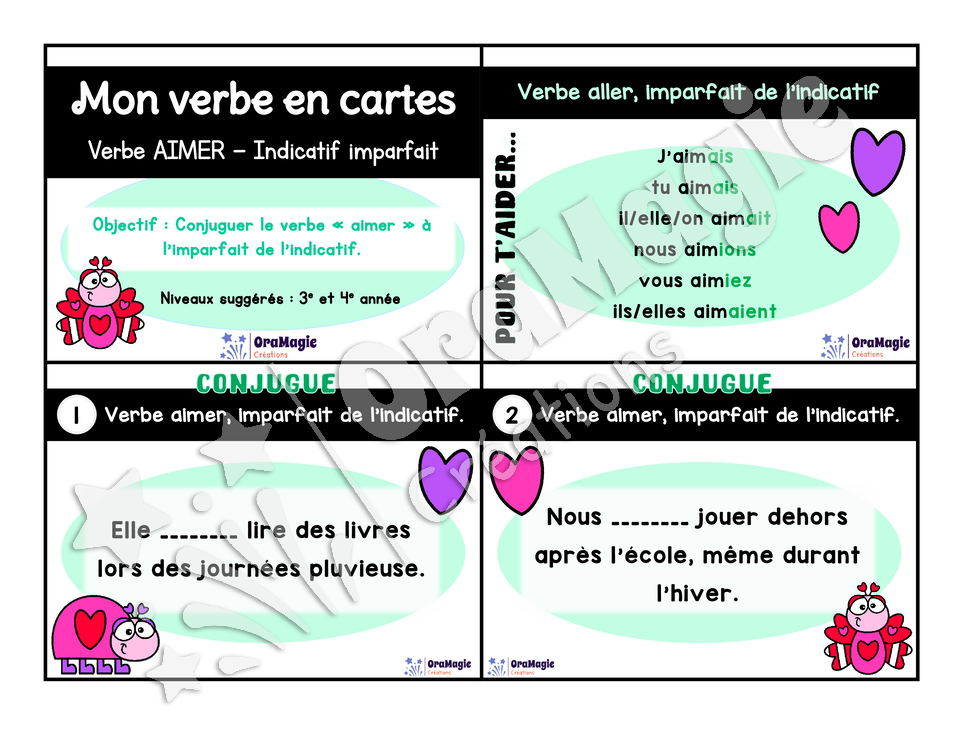 Cartes à tâches - Mon verbe en cartes - Verbe AIMER imparfait de l'indicatif - 3e et 4e année.pdf