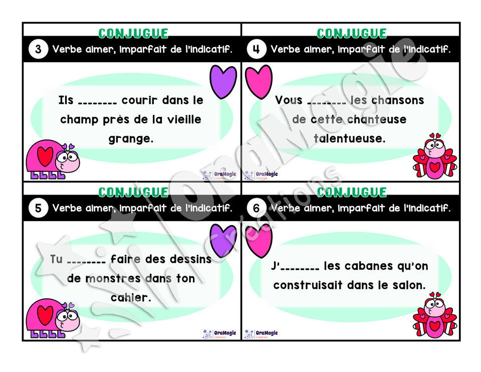 Cartes à tâches - Mon verbe en cartes - Verbe AIMER imparfait de l'indicatif