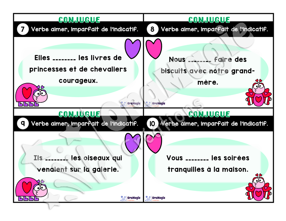 Cartes à tâches - Mon verbe en cartes - Verbe AIMER imparfait de l'indicatif