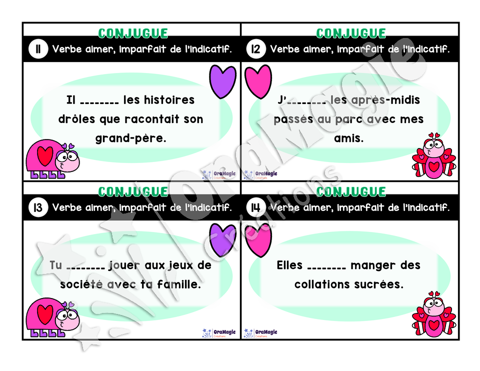 Cartes à tâches - Mon verbe en cartes - Verbe AIMER imparfait de l'indicatif