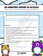 Les monstres voleurs de nombres - Termes manquants addition et soustraction - 1re année.pdf