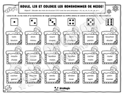 Roule, lis et colorie les bonshommes de neige - Décodage mots CVCV avec sons amoureux -ch, ou, on, in, en, an, er- Noël, 1re année, langage écrit.pdf