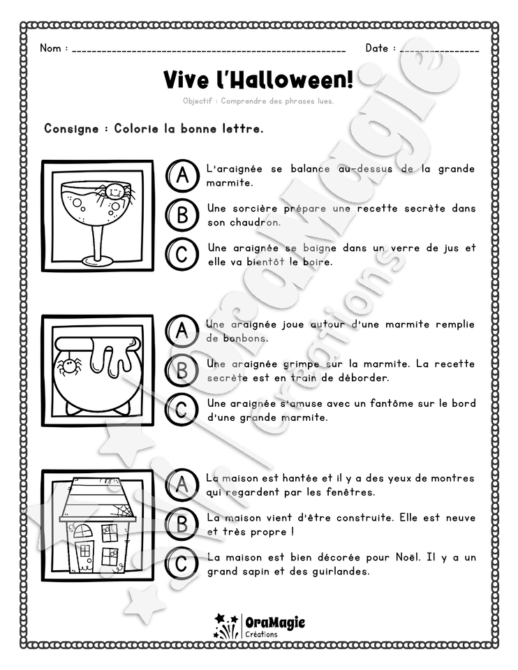 Compréhension de lecture - Trouve la bonne phrase - Vive l'Halloween - 2e année - 3$.pdf