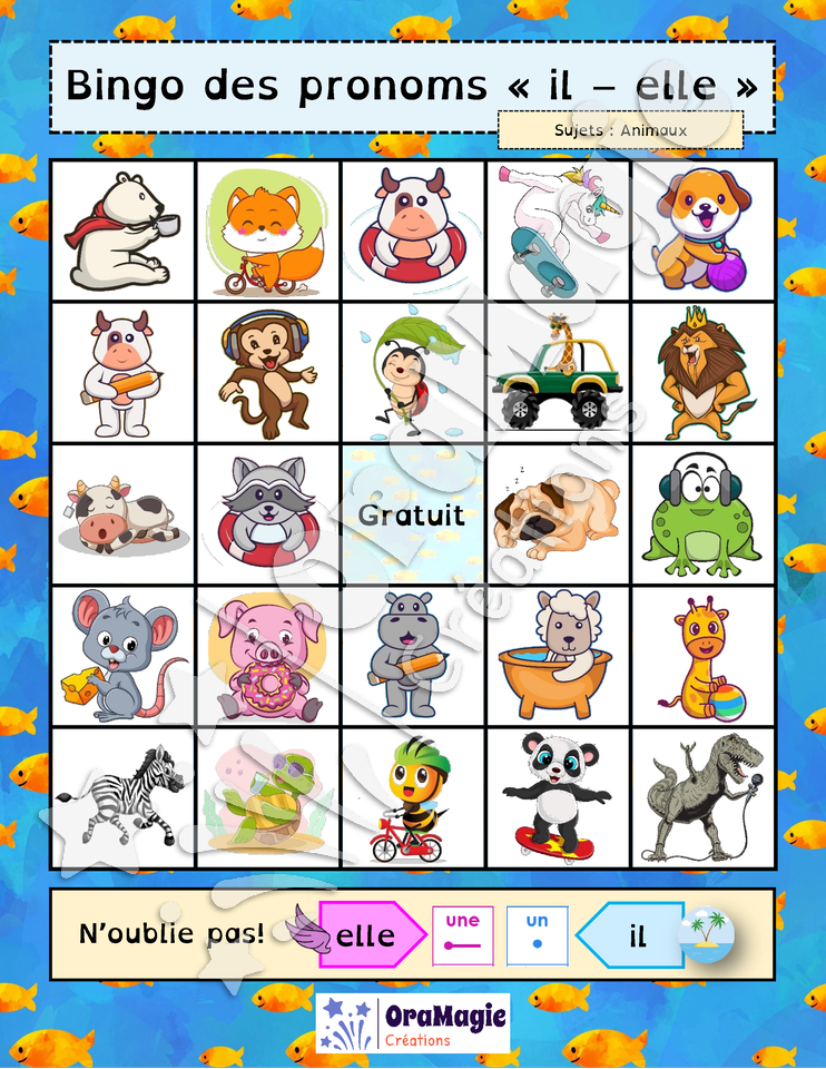 Bingo des pronoms il-elle - Réceptif et expressif - Sujets animaux.pdf