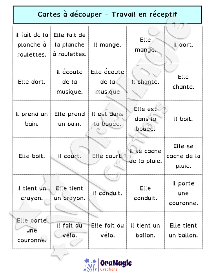 Bingo des pronoms il-elle - sujets animaux