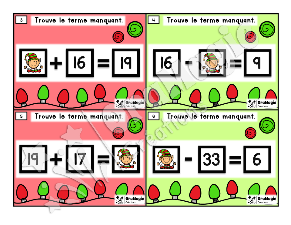 Cartes à tâches - Noël - Le lutin coquin - Terme manquant - 3e année