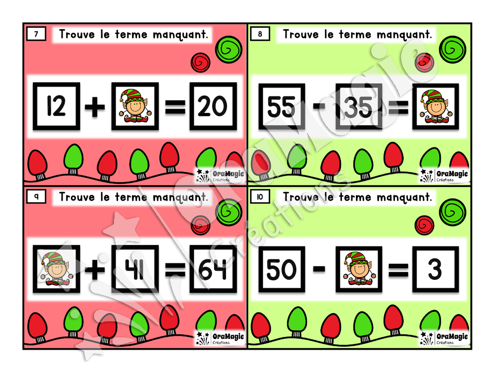 Cartes à tâches - Noël - Le lutin coquin - Terme manquant - 3e année