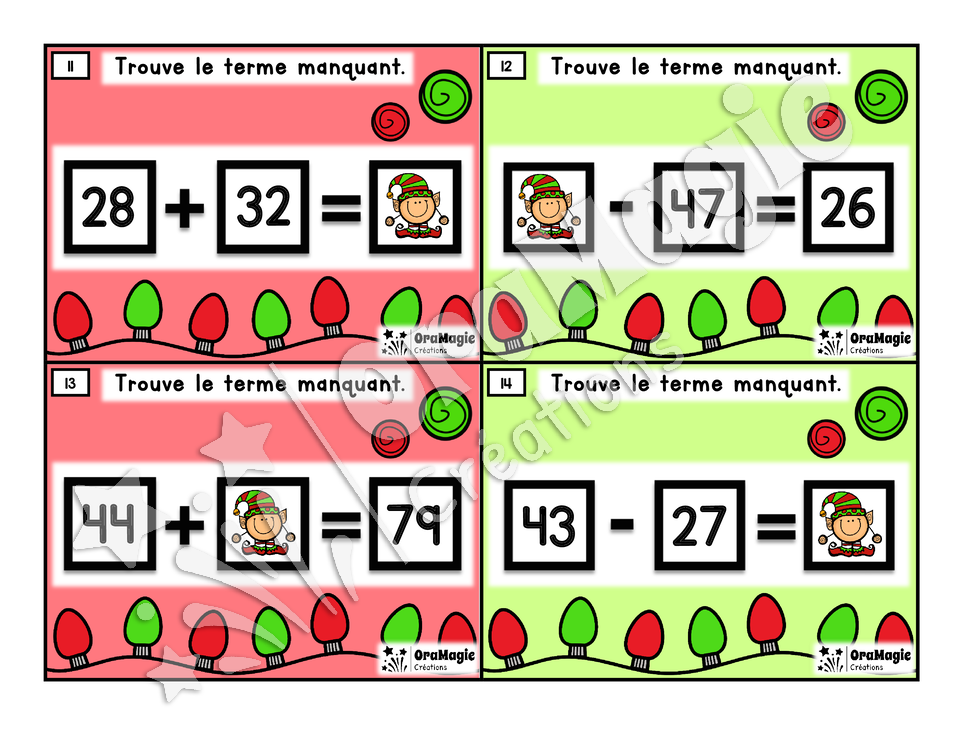 Cartes à tâches - Noël - Le lutin coquin - Terme manquant - 3e année