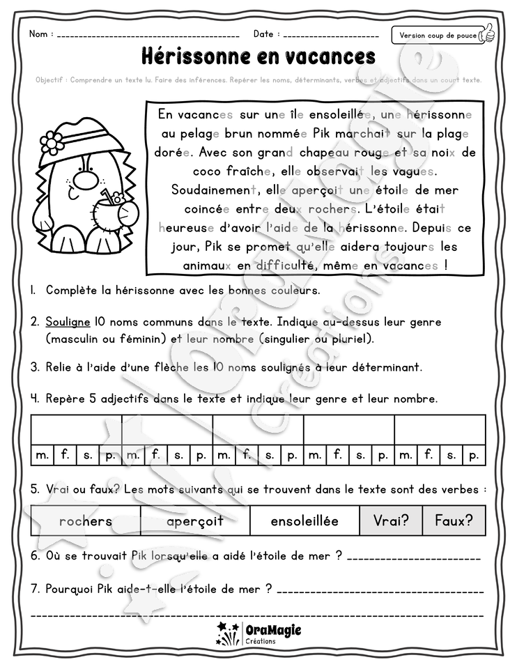 Collection lecture et grammaire - Hérissonne en vacances