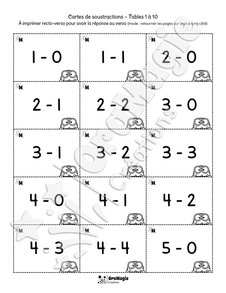 Cartes de soustractions avec réponse au verso - Tables 1 à 10 - 1er cycle - 4$.pdf