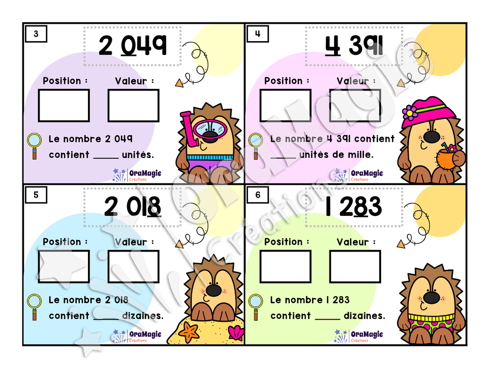 Cartes à tâches - Nombres en vacances - Valeur de position