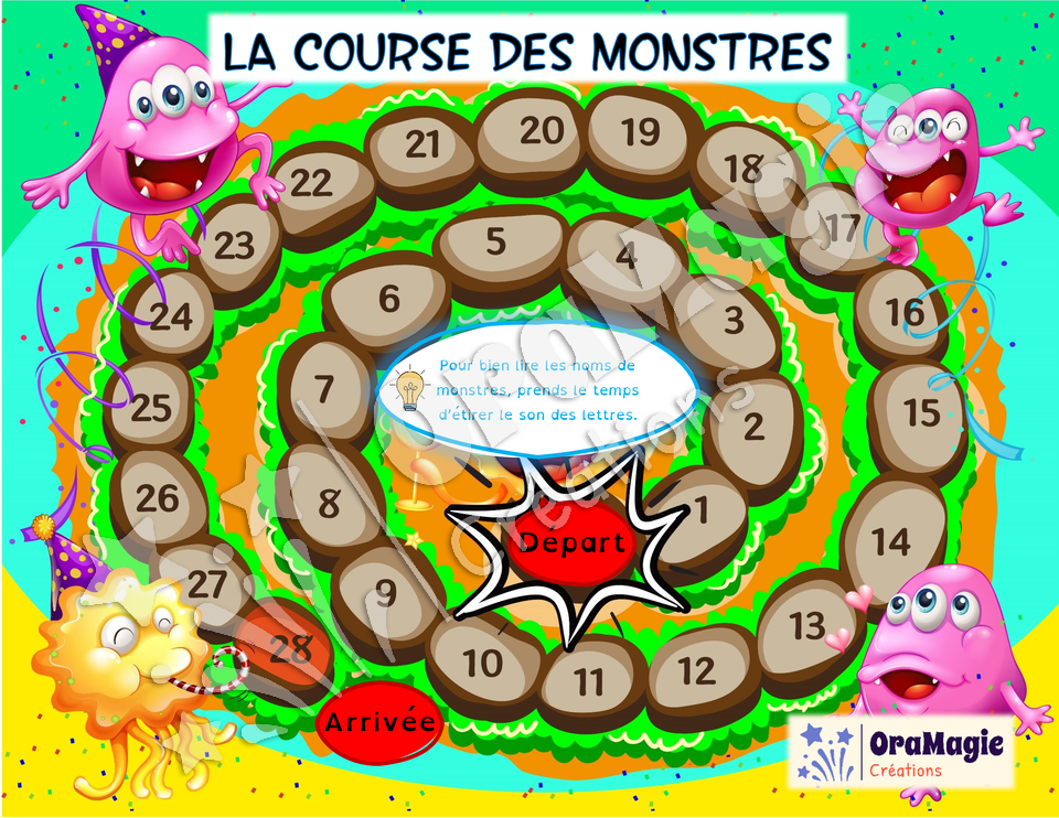 La course des monstres - Décodage CVCV voyelles simples