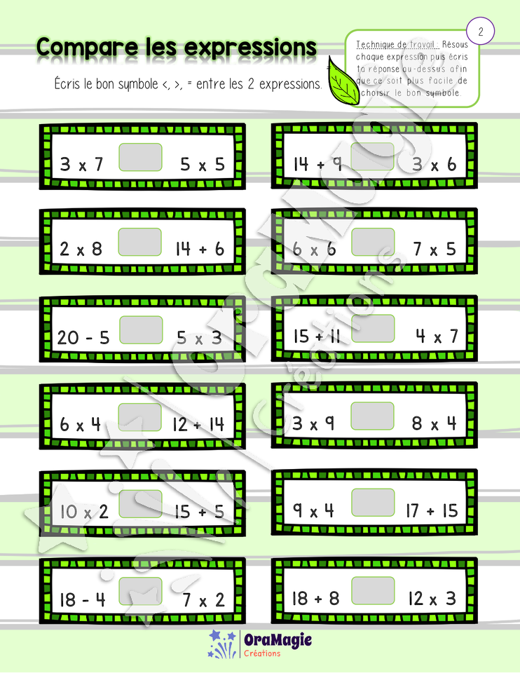 Compare les expressions - Atelier avec corrigé