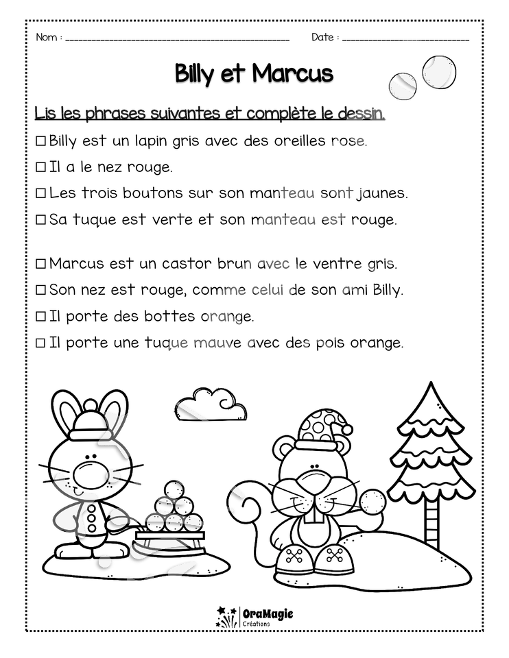 Compréhension de lecture - Lis et colorie - Billy et Marcus - 1re année - 2$.pdf