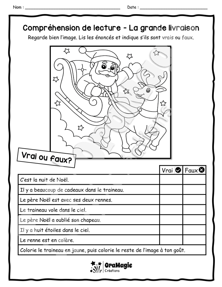 Compréhension de lecture Noël - 1re année - VRAI OU FAUX - La grande livraison - 2$.pdf