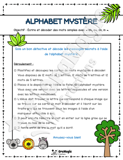 Alphabet mystère - Lecture et écriture de mots variés