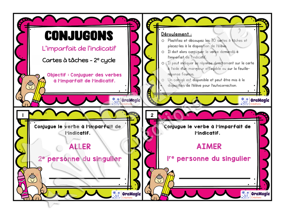 Cartes à tâches - Conjugons - L'imparfait de l'indicatif - 3e et 4e année.pdf
