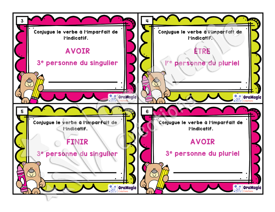 Cartes à tâches - Conjugons - L'imparfait de l'indicatif - 3e et 4e année