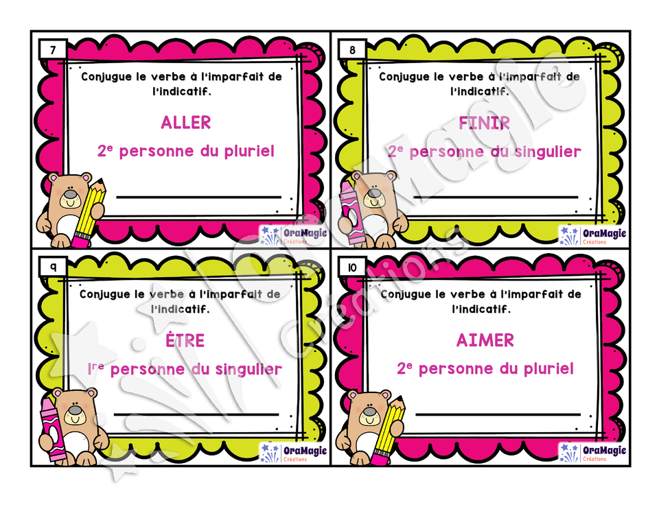 Cartes à tâches - Conjugons - L'imparfait de l'indicatif - 3e et 4e année