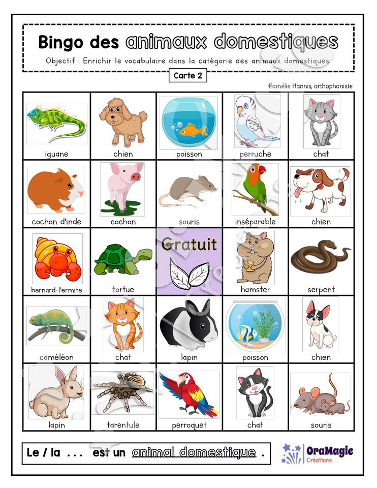 Bingo des animaux domestiques - 3 cartes