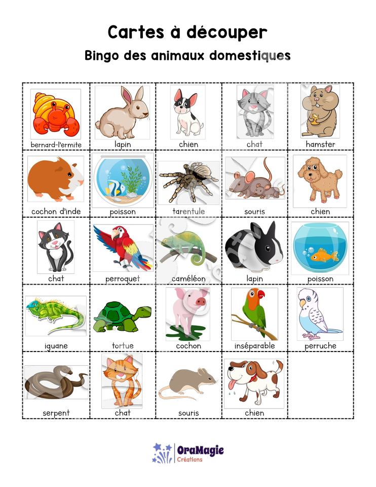 Bingo des animaux domestiques - 3 cartes