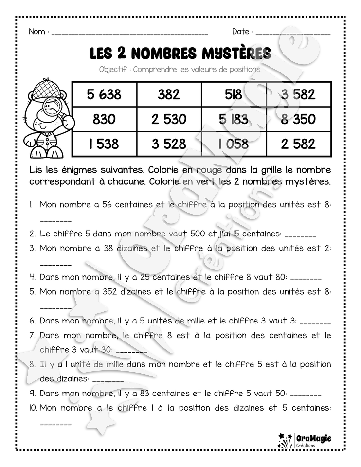 Les 2 nombres mystères - Le détective - Valeurs de positions - 3e année.pdf