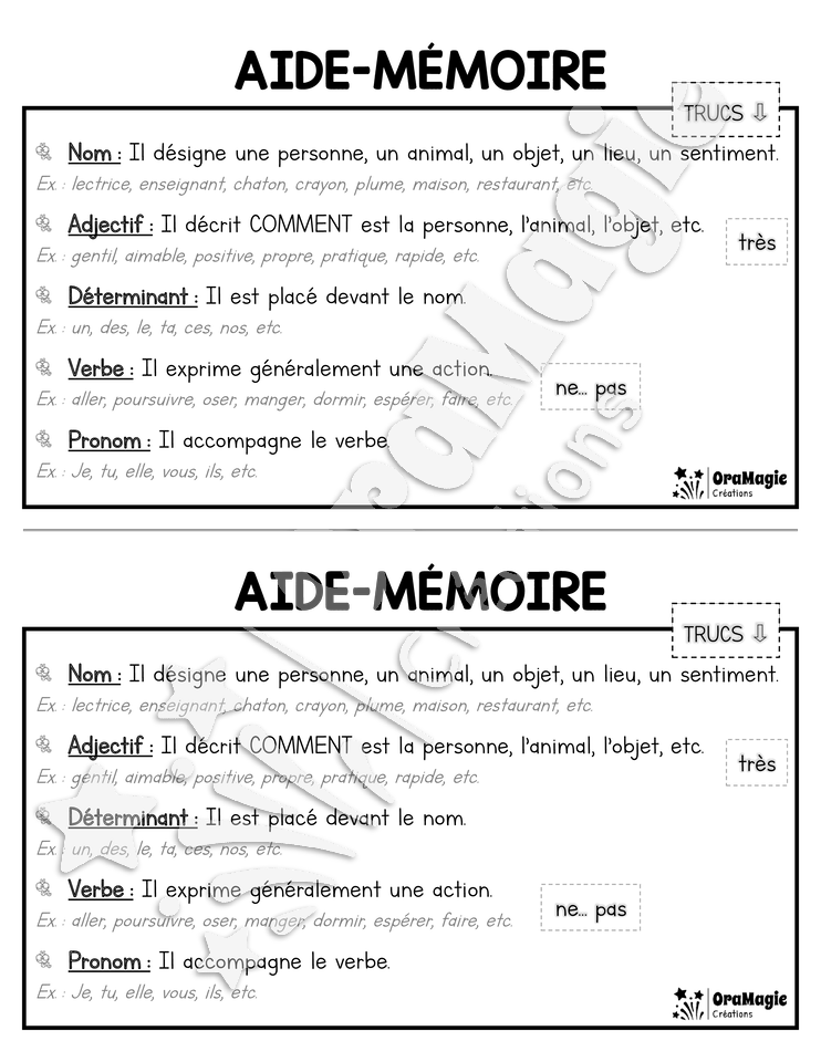 Grottes de mots - Classes de mots - 3e-4e année