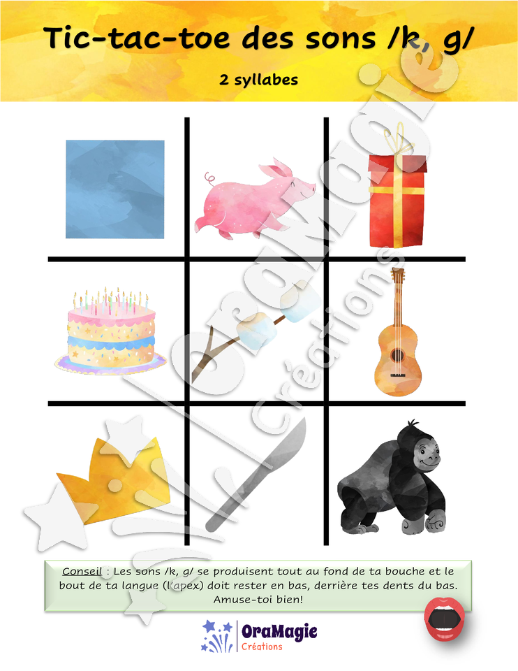 Tic-tac-toe des sons -k-g- position initiale