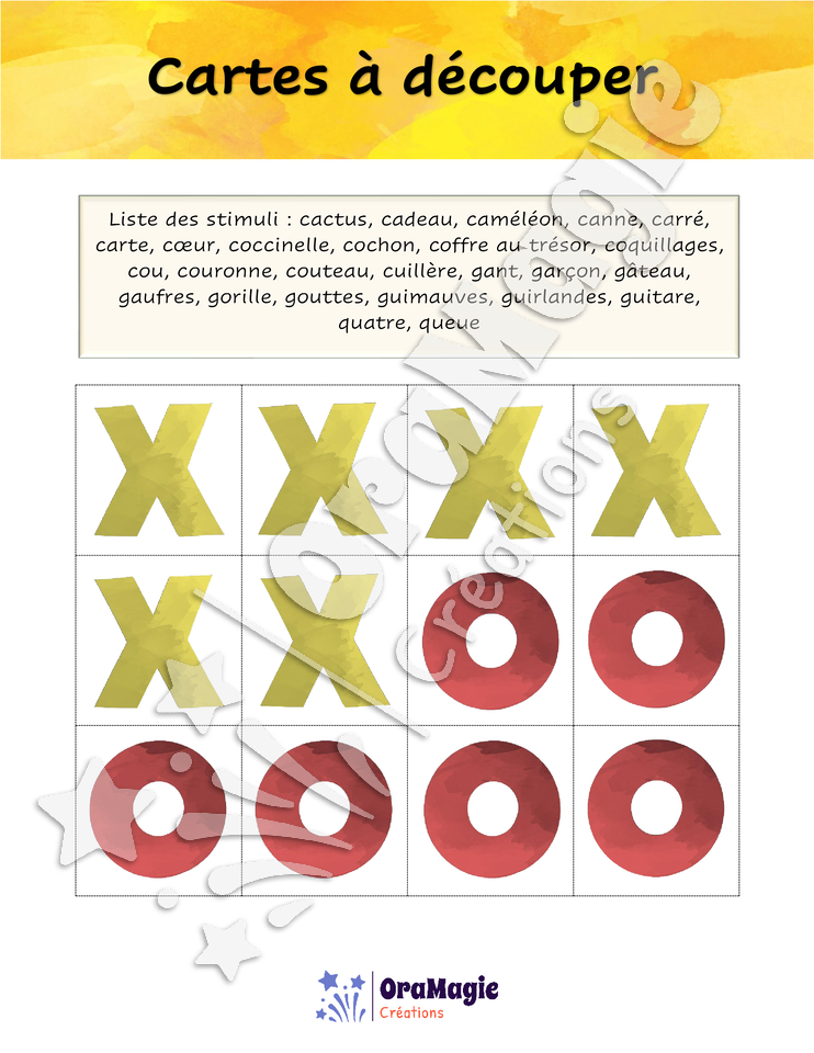 Tic-tac-toe des sons -k-g- position initiale