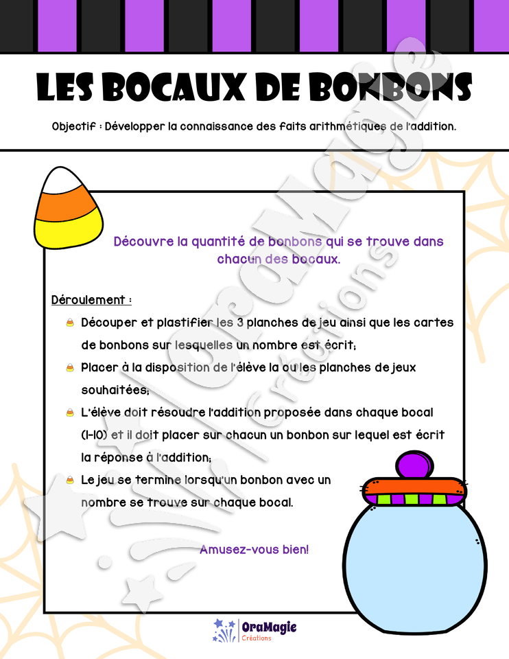 Les bocaux de bonbons - Additions 1-10 - 1re année, Halloween - 4$.pdf