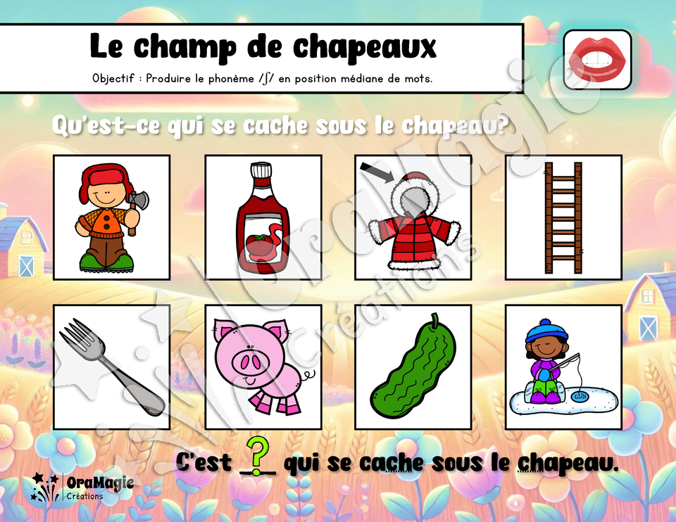 Le champ de chapeaux - Prononciation phonème -ch- initial, médian et final