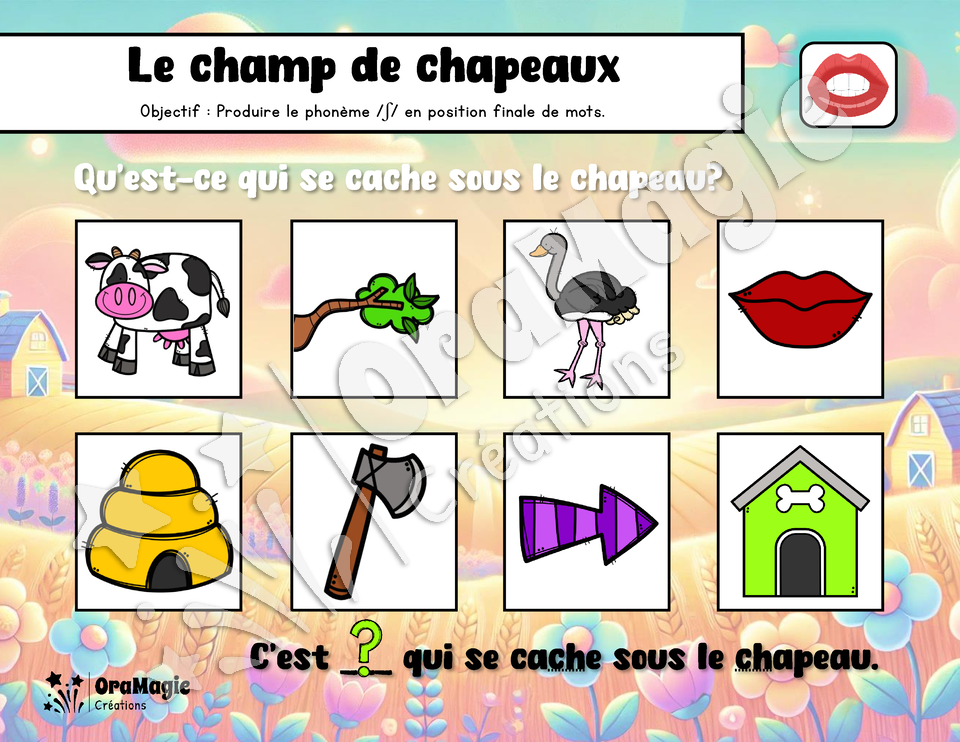 Le champ de chapeaux - Prononciation phonème -ch- initial, médian et final