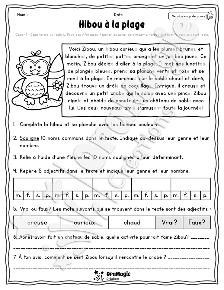 Collection lecture et grammaire - Hibou à la plage
