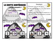 Cartes à tâches - Halloween - La grotte mystérieuse - Terme manquant - 1re année - Mathématiques - 6$.pdf