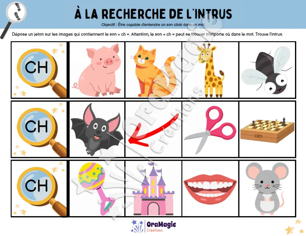 À la recherche de l’intrus - Identifier le son -ch- dans des mots - Produit numérique